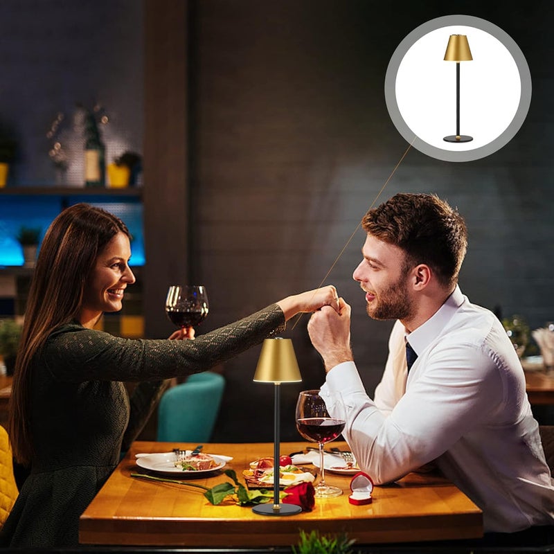 Timjorman Modern LED CordlessTable Lamp,4000mAh Rechargeable Battery Desk lamp,3 Level Brightness Kitchen Light, Portable,Minimalist Design, for Couple Dinner/Coffee Table/Restaurant/Bedroom(Gold&Black 2pack) - Image 4